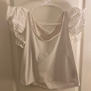 White Ruffle Sleeve Top